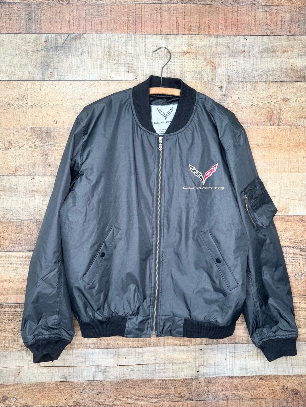 Corvette Men’s Black Bomber Jacket With Embroidery XL Vintage Classic Retro